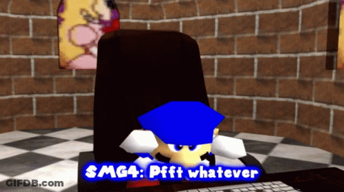 Cartoon Character Sitting In Chair Says SMG4 GIF