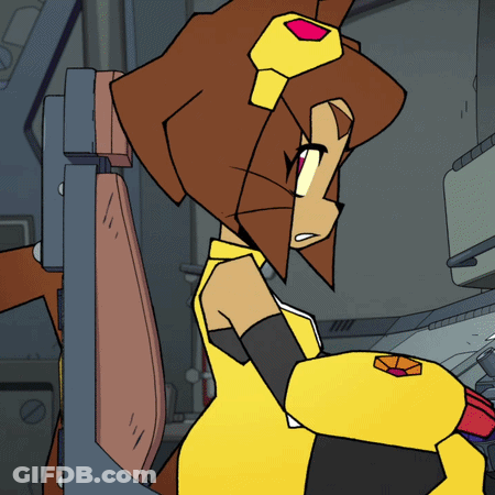 Cartoon Character Sitting In Chair With Button GIF