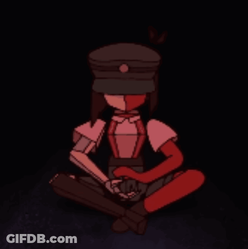 Cartoon Character Sitting In Dark Room Holding Hands GIF