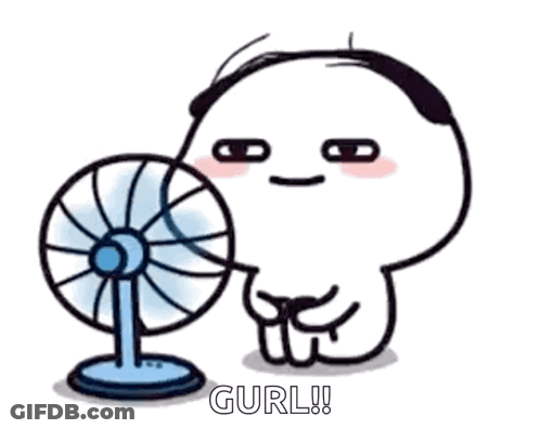 Cartoon Character Sitting In Front Of Fan Saying Gurl! GIF