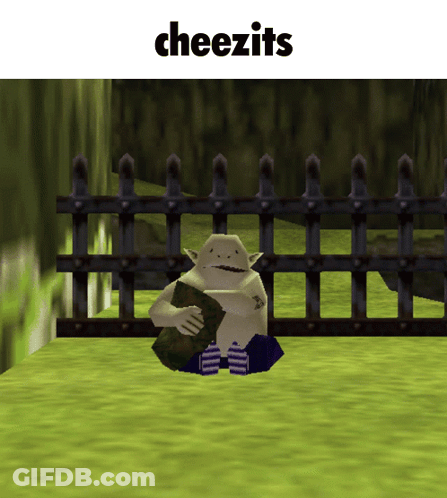 Cartoon Character Sitting In Front Of Fence GIF