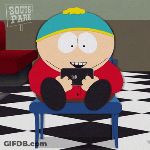 Cartoon Character Sitting In Front Of South Park Sign GIF