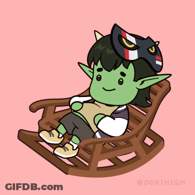Cartoon Character Sitting In Rocking Chair With Mask GIF