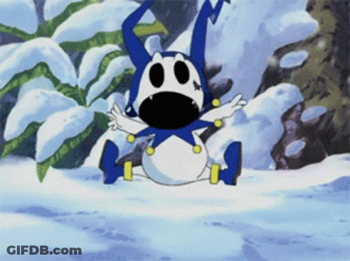 Cartoon Character Sitting In Snow With Arms Outstretched GIF
