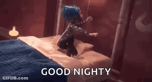 Cartoon Character Sitting On Bed Saying Good Night GIF