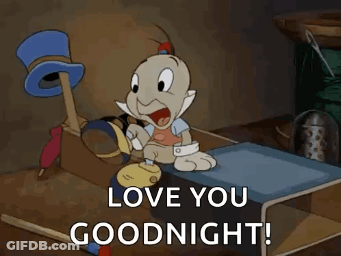 Cartoon Character Sitting On Bed Saying Love You Goodnight GIF