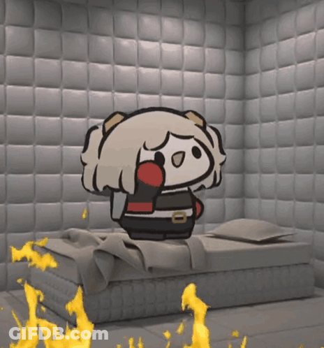 Cartoon Character Sitting On Bed GIF