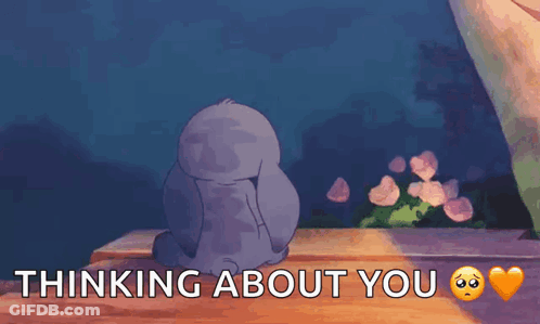 Cartoon Character Sitting On Bench Thinking About You GIF