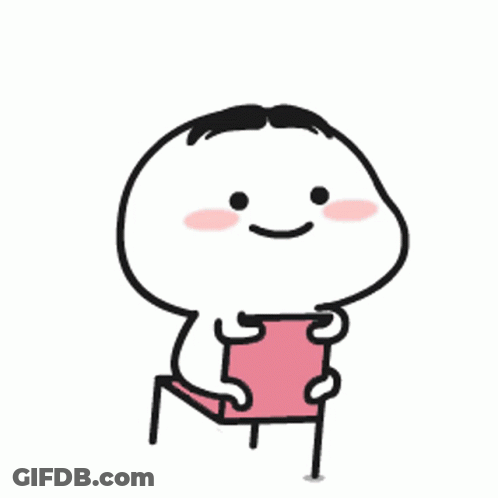 Cartoon Character Sitting On Chair Holding Pink Book GIF