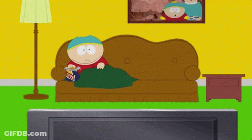 Cartoon Character Sitting On Couch Eating Lays Chips GIF