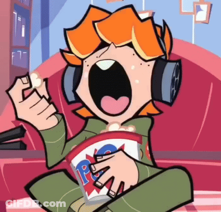 Cartoon Character Sitting On Couch Eating Popcorn GIF