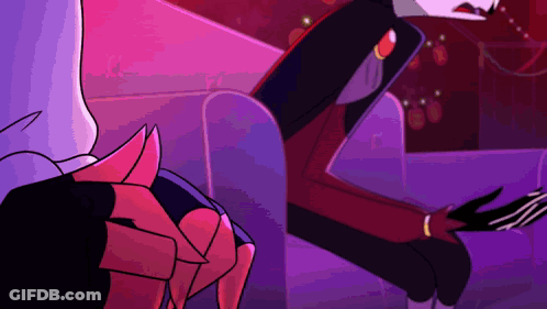 Cartoon Character Sitting On Couch Holding Purple Object GIF
