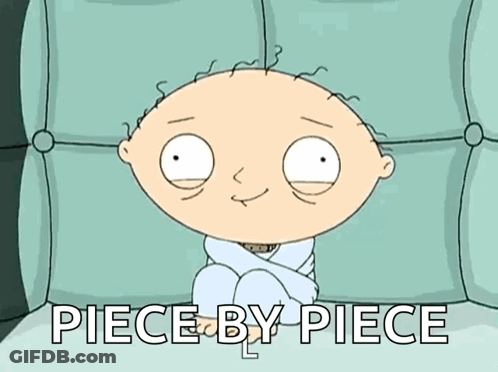 Cartoon Character Sitting On Couch Piece By Piece GIF