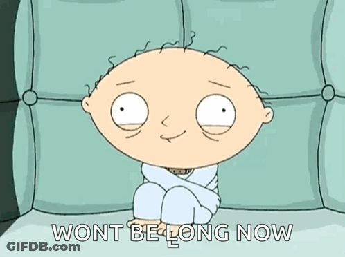 Cartoon Character Sitting On Couch Wont Be Long Now GIF