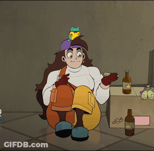 Cartoon Character Sitting On Floor With Beer GIF