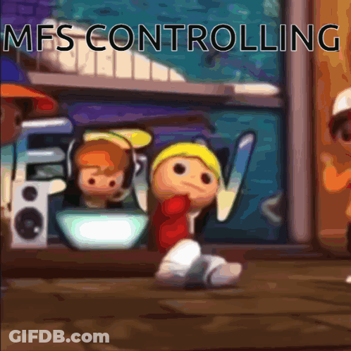 Cartoon Character Sitting On Floor With MFS Controlling GIF
