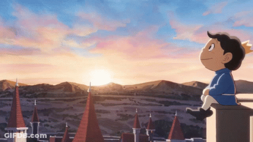 Cartoon Character Sitting On Ledge Watching Sunset GIF