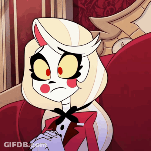 Cartoon Character Sitting On Red Chair With Hands Folded GIF