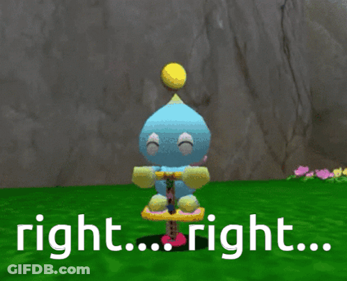 Cartoon Character Sitting On Seesaw Saying Right Right Right GIF