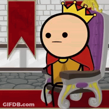 Cartoon Character Sitting On Throne With Crown GIF
