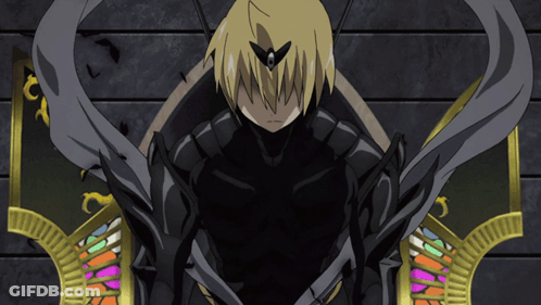 Cartoon Character Sitting On Throne With Stained Glass Window GIF
