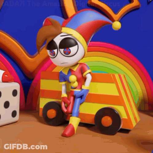 Cartoon Character Sitting On Toy Truck Rainbow Adazi GIF