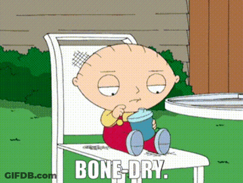 Cartoon Character Sitting With Bone Dry Text GIF