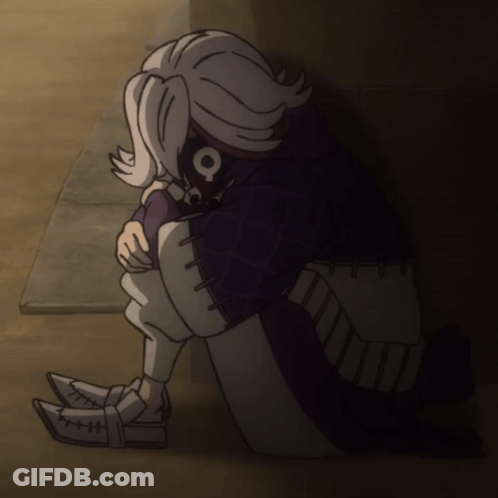 Cartoon Character Sitting With Head Down GIF