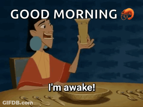Cartoon Character Sitting With Vase Saying Good Morning GIF
