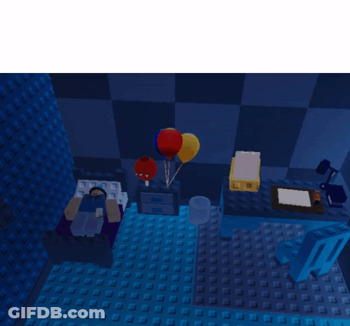 Cartoon Character Sleeping In Bed With Balloons And Clock 6:00 AM GIF