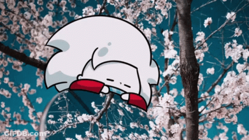 Cartoon Character Sleeping In Tree With Flowers GIF