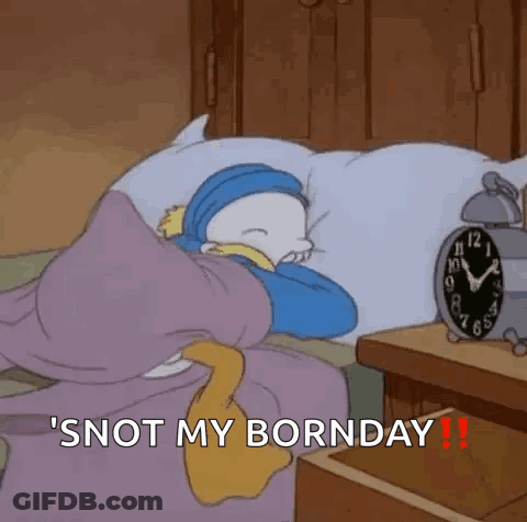Cartoon Character Sleeping Next To Alarm Clock GIF