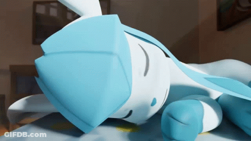 Cartoon Character Sleeping With Blue Pillow On Head GIF
