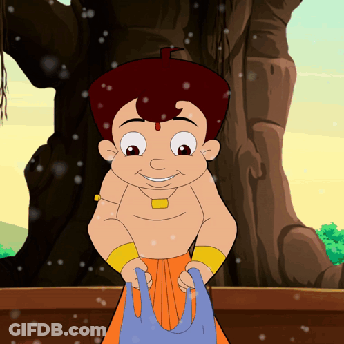 Cartoon Character Smiling And Holding Blue Bag GIF