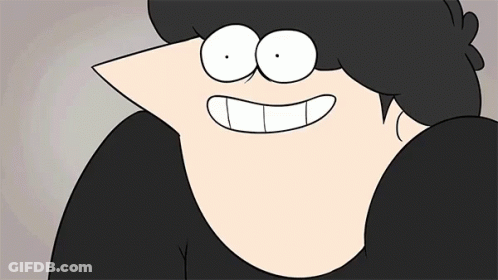 Cartoon Character Smiling In Black Shirt GIF