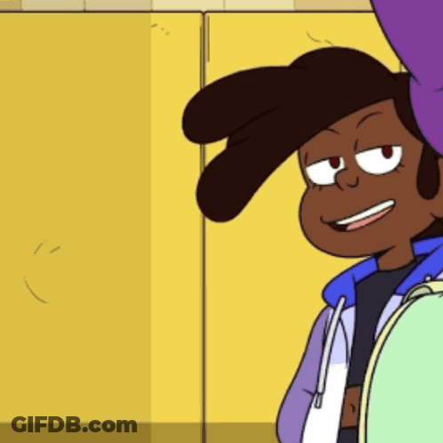 Cartoon Character Smiling In Front Of Yellow Wall GIF