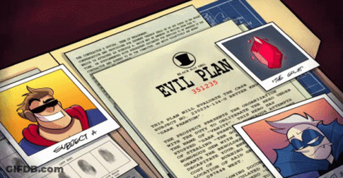Cartoon Character Smiling Next To Evil Plan GIF
