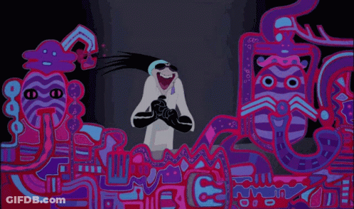 Cartoon Character Smiling On Purple And Pink Background GIF