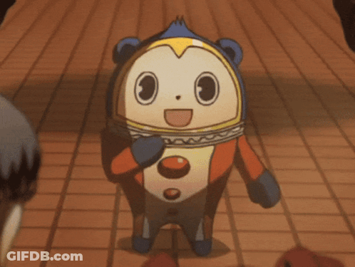 Cartoon Character Smiling On Wooden Floor GIF