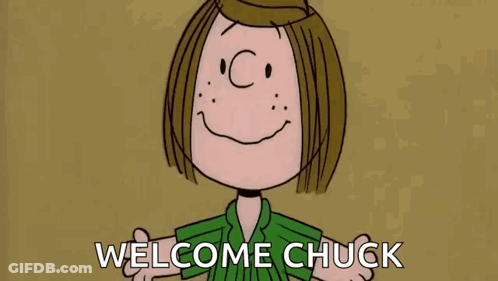 Cartoon Character Smiling Says Welcome Chuck GIF