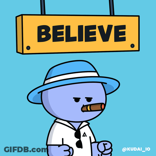 Cartoon Character Smoking Cigar Under Believe Sign GIF