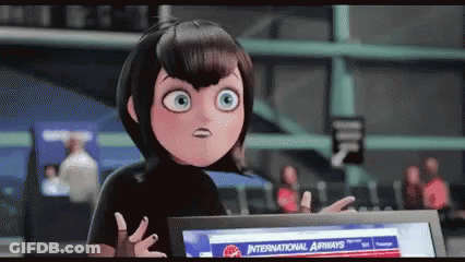 Cartoon Character Standing Before Computer Saying International Airways GIF