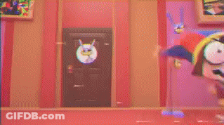 Cartoon Character Standing Before Door With Bunny GIF