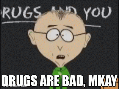 Cartoon Character Standing Before Drugs Are Bad Chalkboard GIF