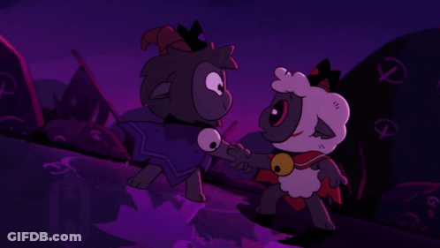 Cartoon Character Standing Before Finna And Cake Sign GIF