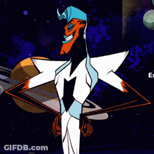 Cartoon Character Standing Before Planet Co-Pro Jeff GIF