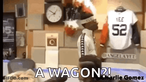 Cartoon Character Standing By Clock And Jersey GIF