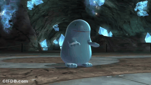 Cartoon Character Standing In Cave With Crystals GIF