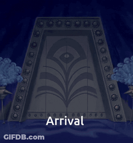 Cartoon Character Standing In Doorway Saying Arrival GIF