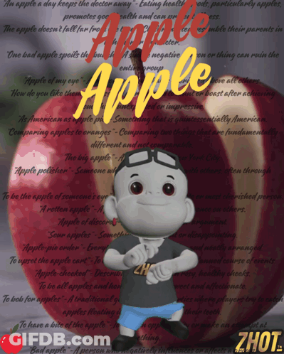 Cartoon Character Standing In Front Of Apple Saying Apple GIF